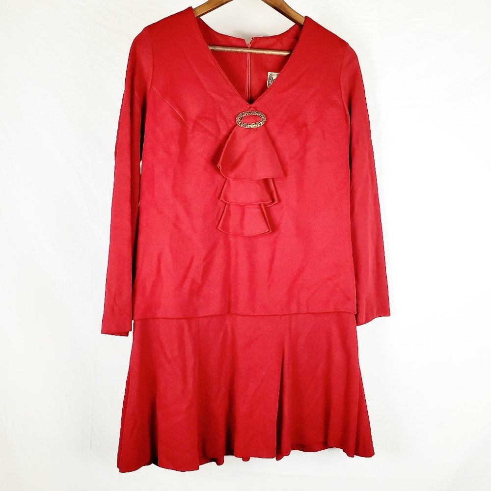 Vintage Young Edwardian By Arpeja Red 20s Style Drop‎ Waist Dress